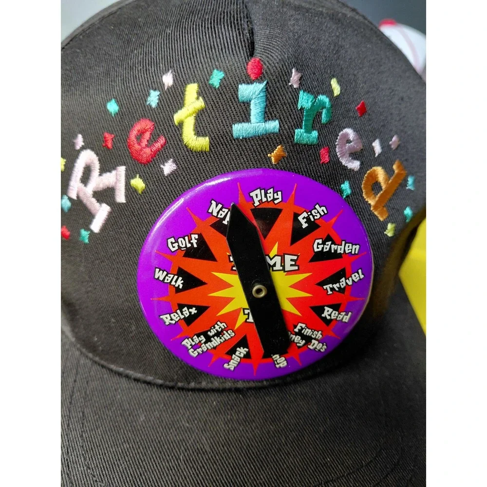 Retired Baseball Cap Fun Spinner Activity Hat‎ Black Embroidered Casual